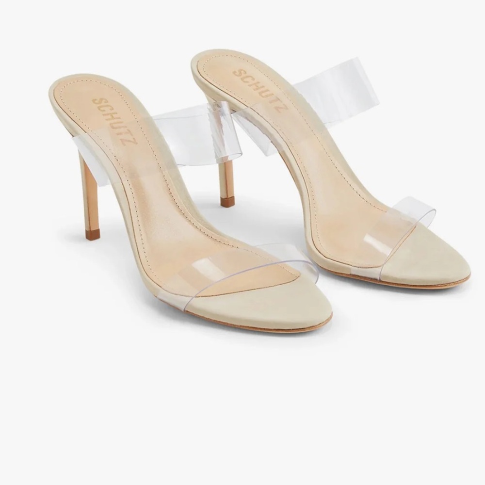 Schutz Women's Clear and Nude Heels ARIELLA SUEDE SANDAL